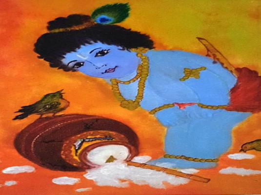 BABY KRISHNA, God of Good Fortune,Matte finish canvas Print, premium grade,  Reiki energized. | Krithigas Healing Space